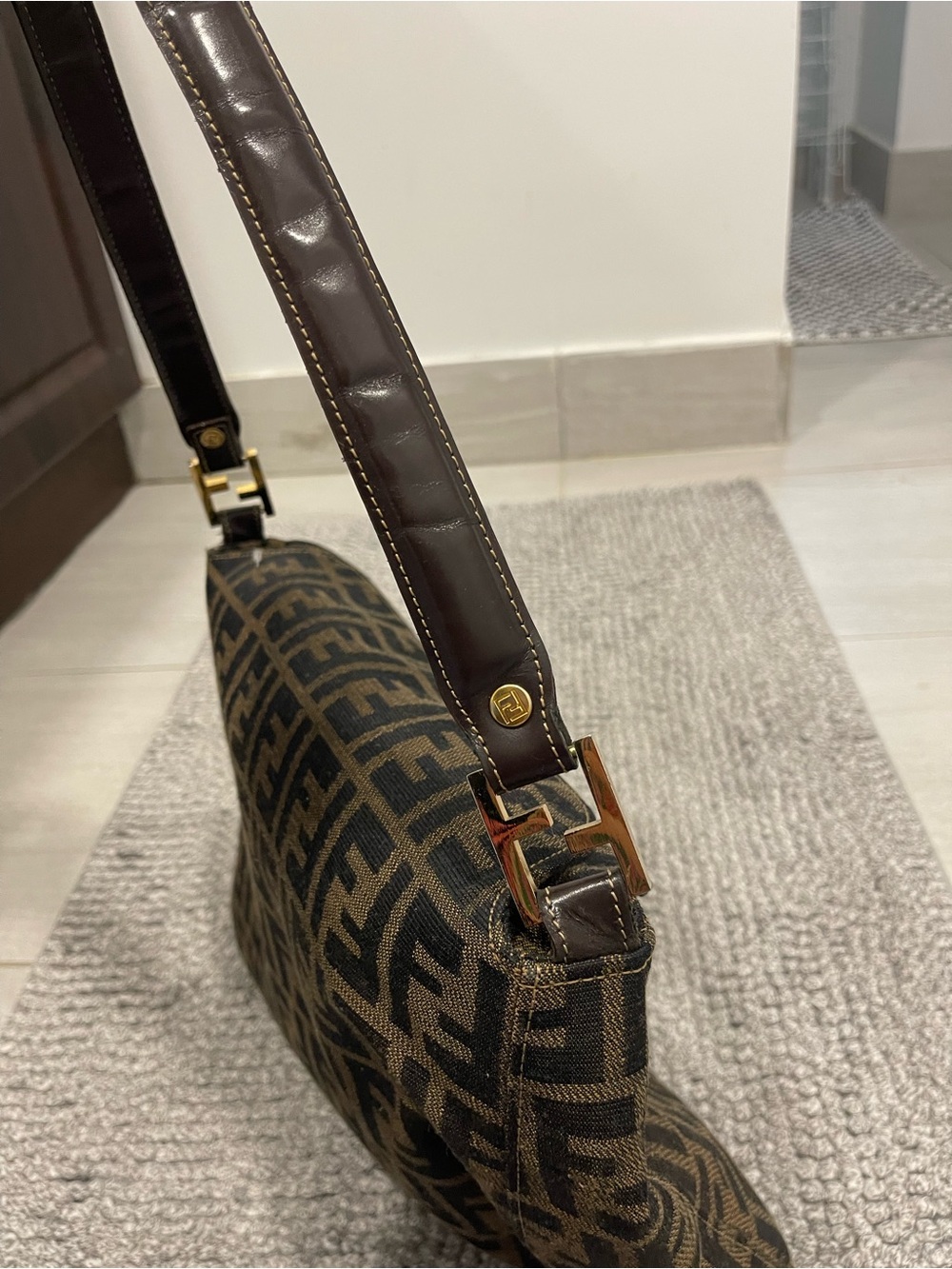 Vintage Fendi Mama Baguette Zucca FF Monogram Canvas Shoulder Bag Brown - Picture 14 of 16